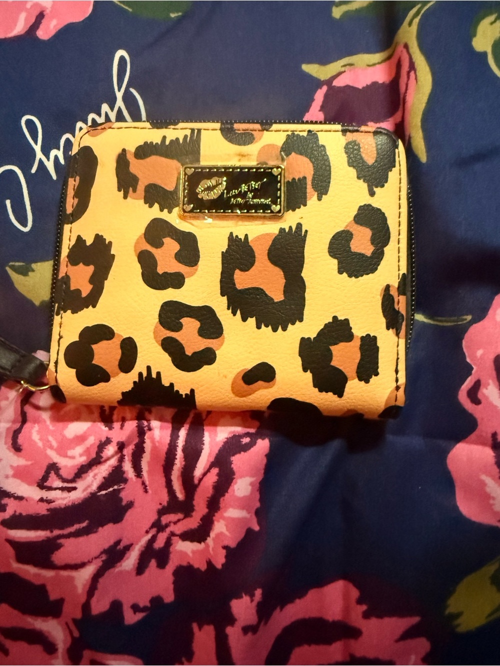 Betsey Johnson Leopard Print Zip Wallet - Yellow & Black